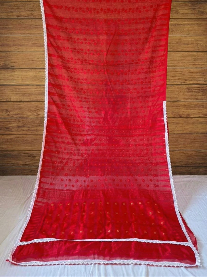 Binodini Bengal Jamdani Saree(Red)