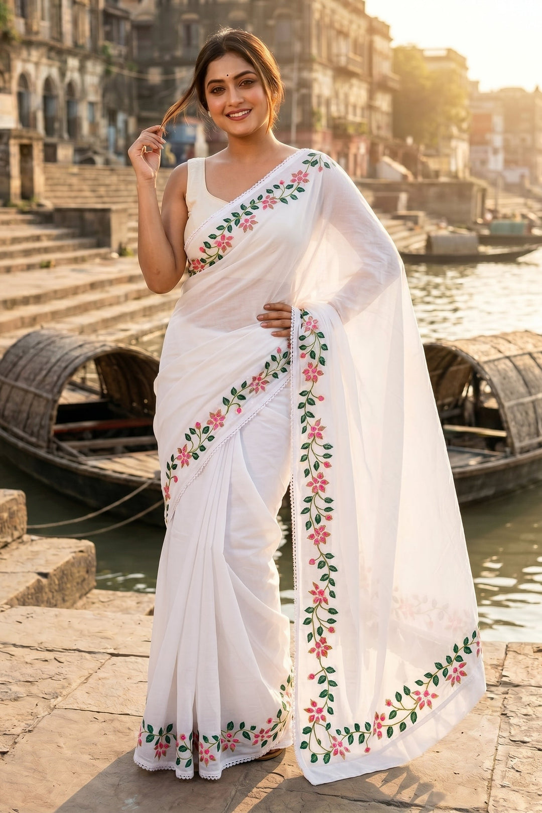 Celestial White Georgette Saree