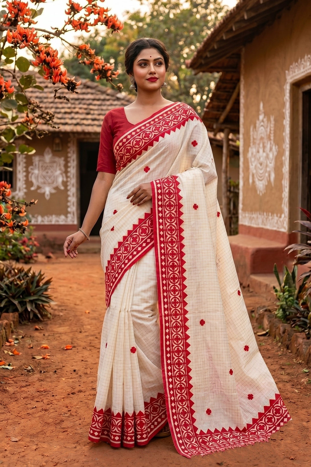Saptaparni Cotton Kota Applique Saree
