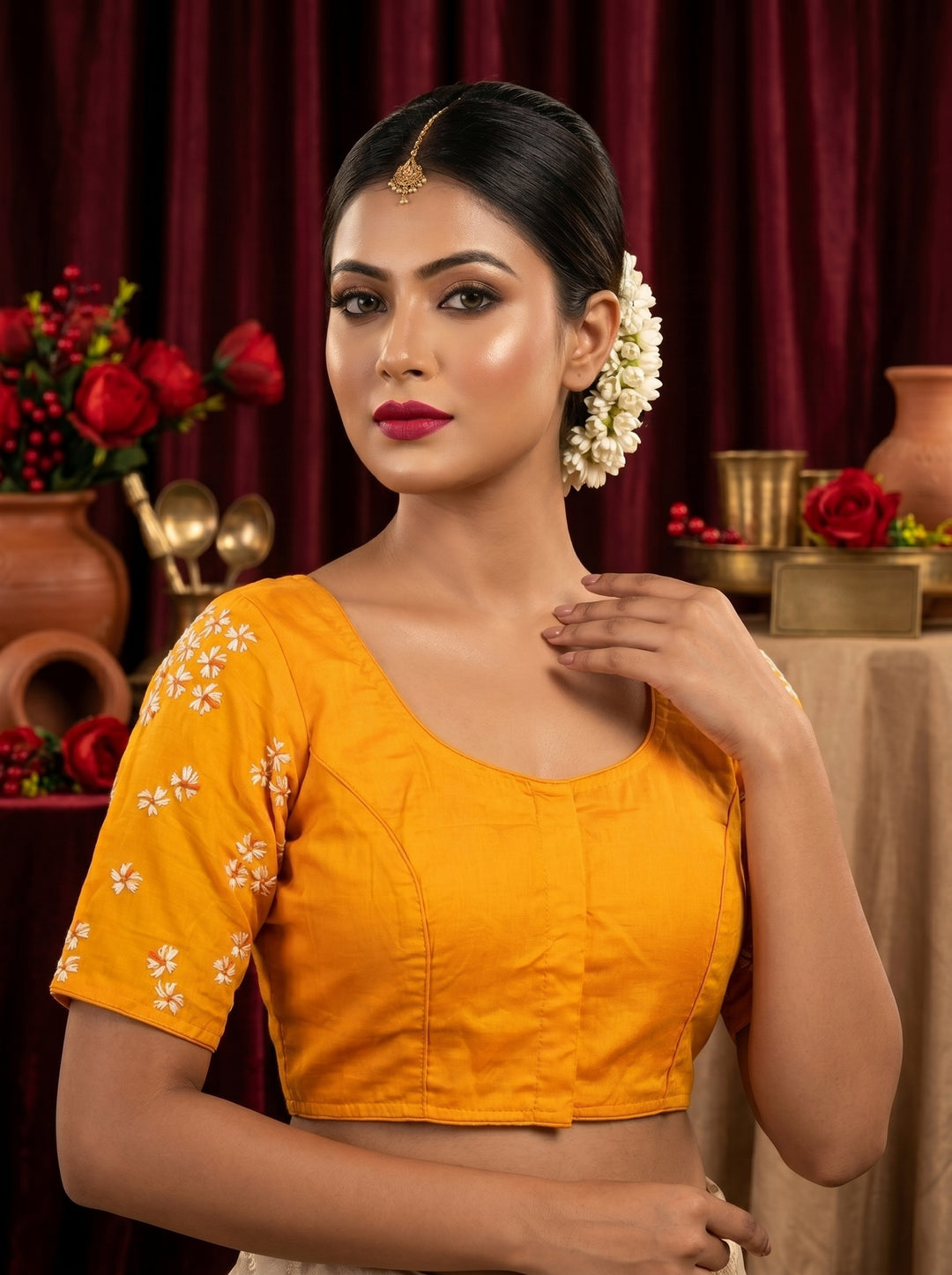 Shiuli Flower Designer Blouse(Yellow)
