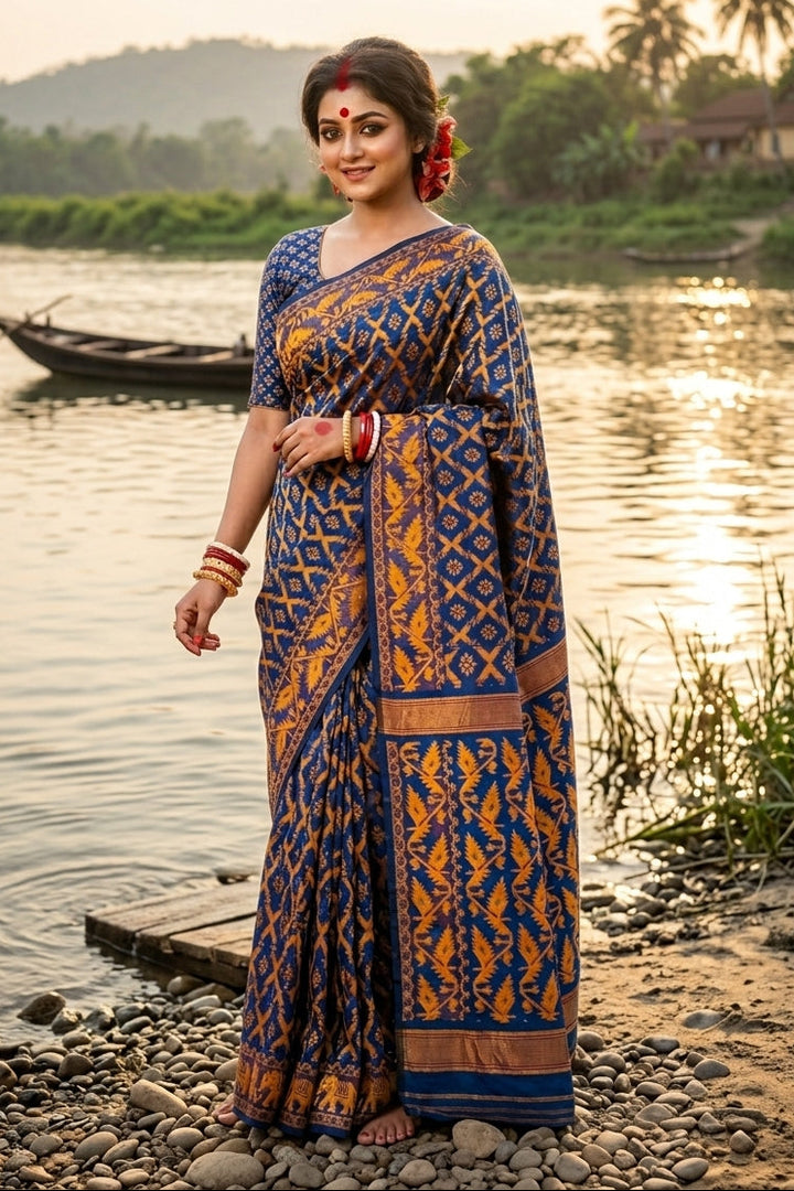 Neel Komol ( নীল কমল )Bengal Jamdani Saree (Royal Blue)