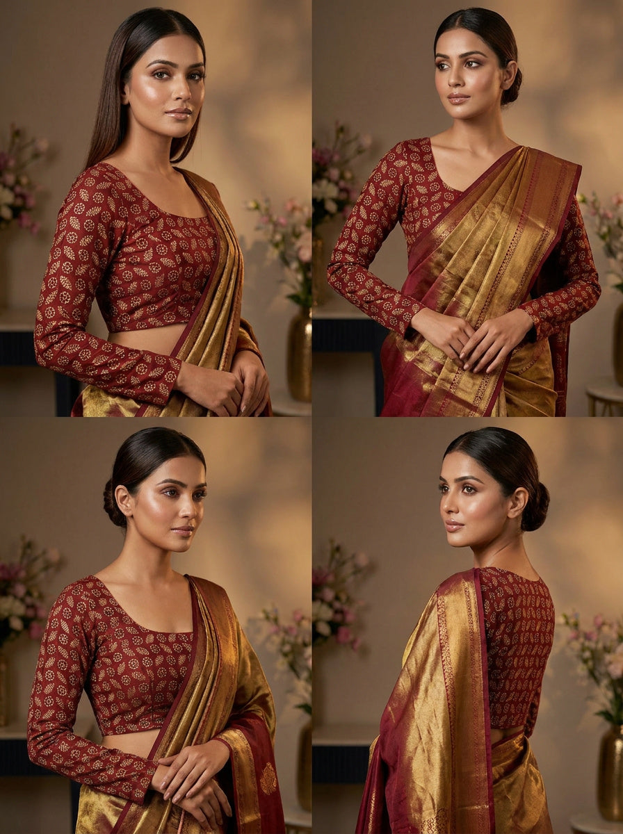 Simple And Fancy Cotton Ajrakh Blouse
