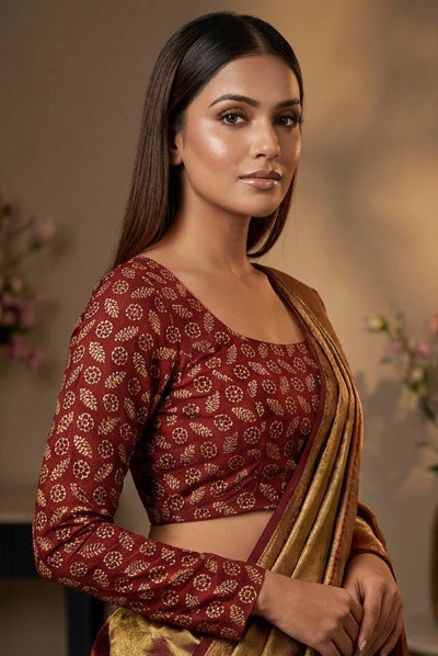 Simple And Fancy Cotton Ajrakh Blouse