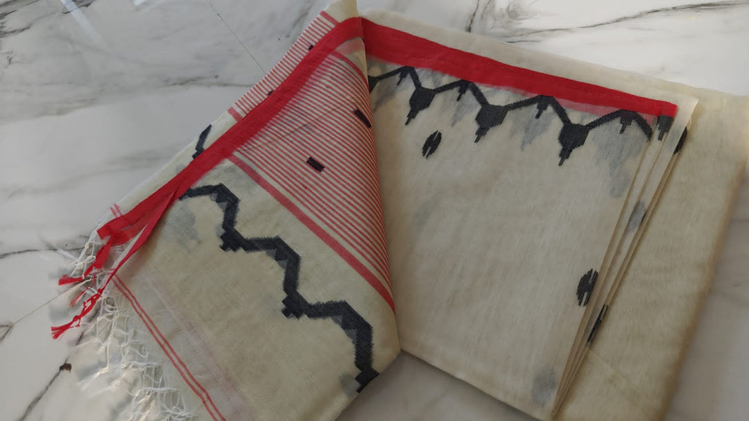 Sanjida - Temple Border Muslin Resham Saree