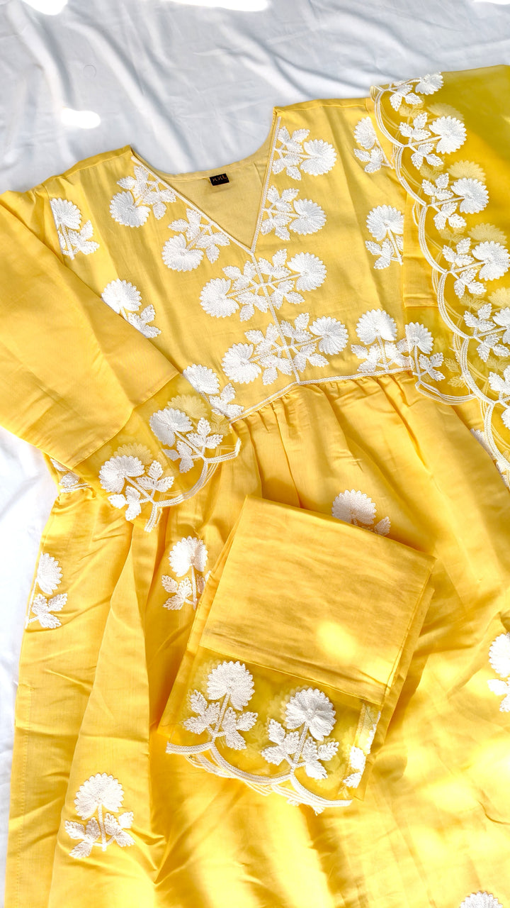 Extra Layers Of Love Fancy Silk Yellow Kurti Set