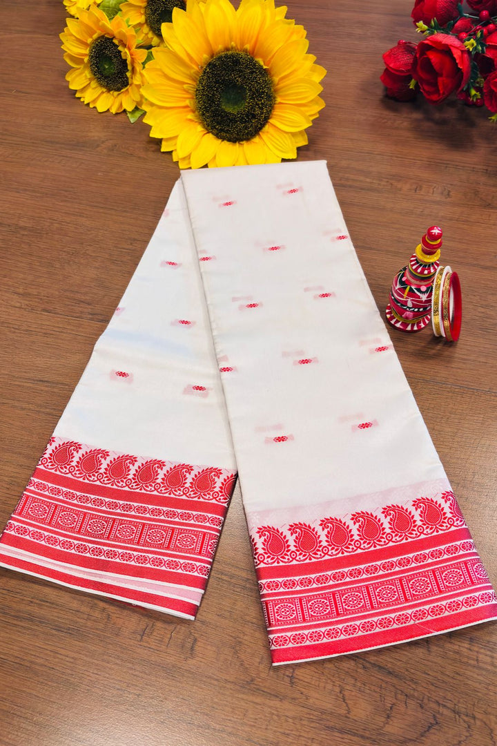 Shubho - The Auspicious White Red Saree