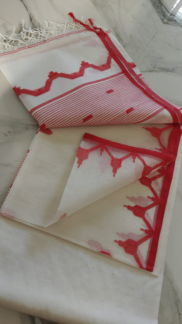 Sanjida - Temple Border Muslin Resham Saree
