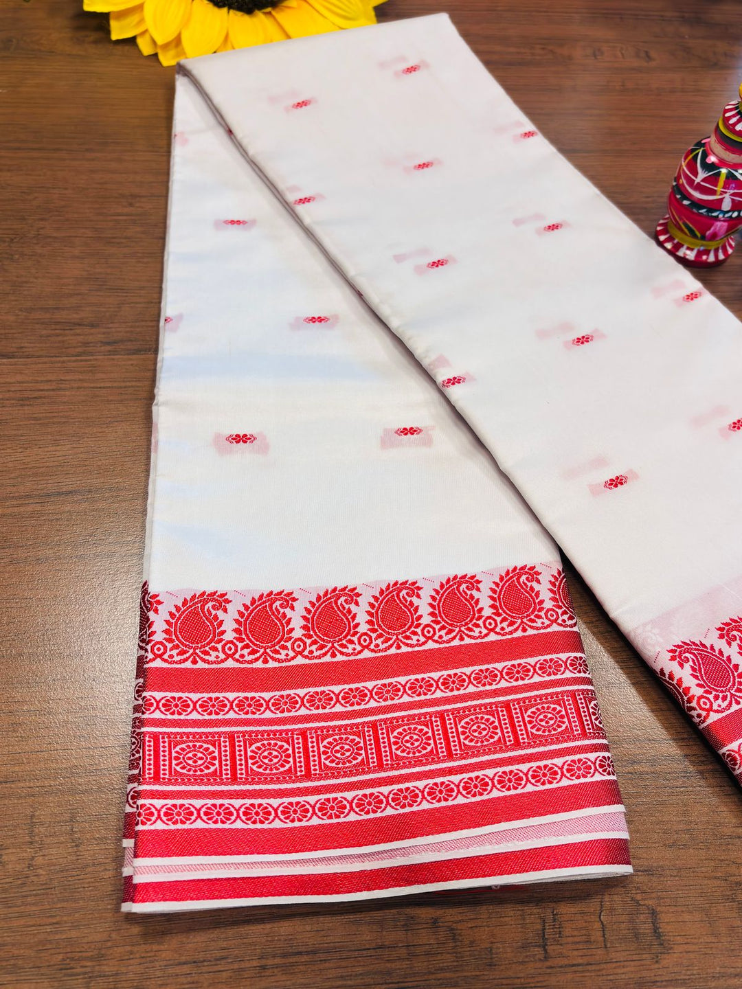 Shubho - The Auspicious White Red Saree
