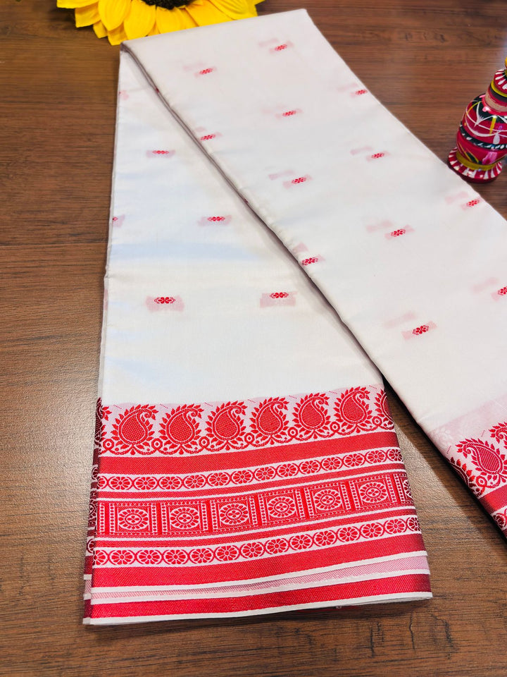 Shubho - The Auspicious White Red Saree
