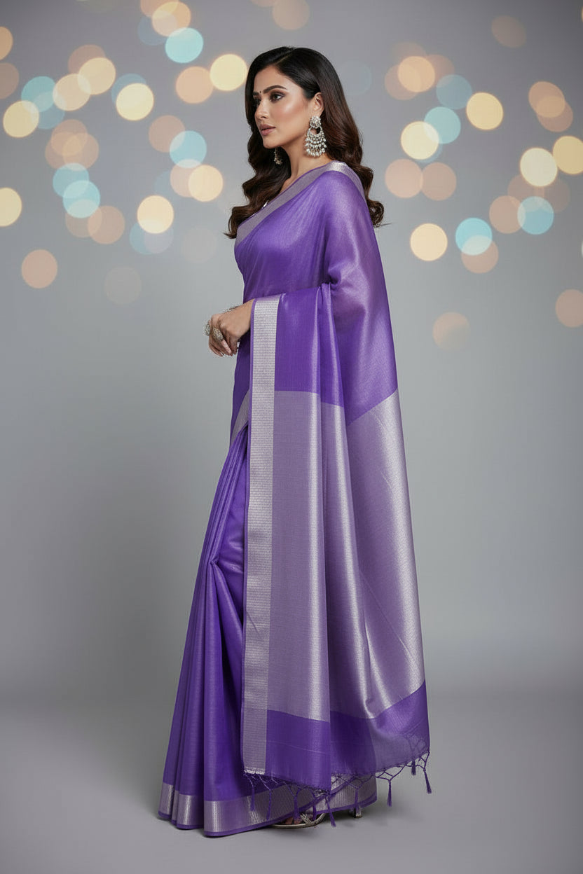 Vibgyor Violette Pure Handwoven Tissue Linen Saree