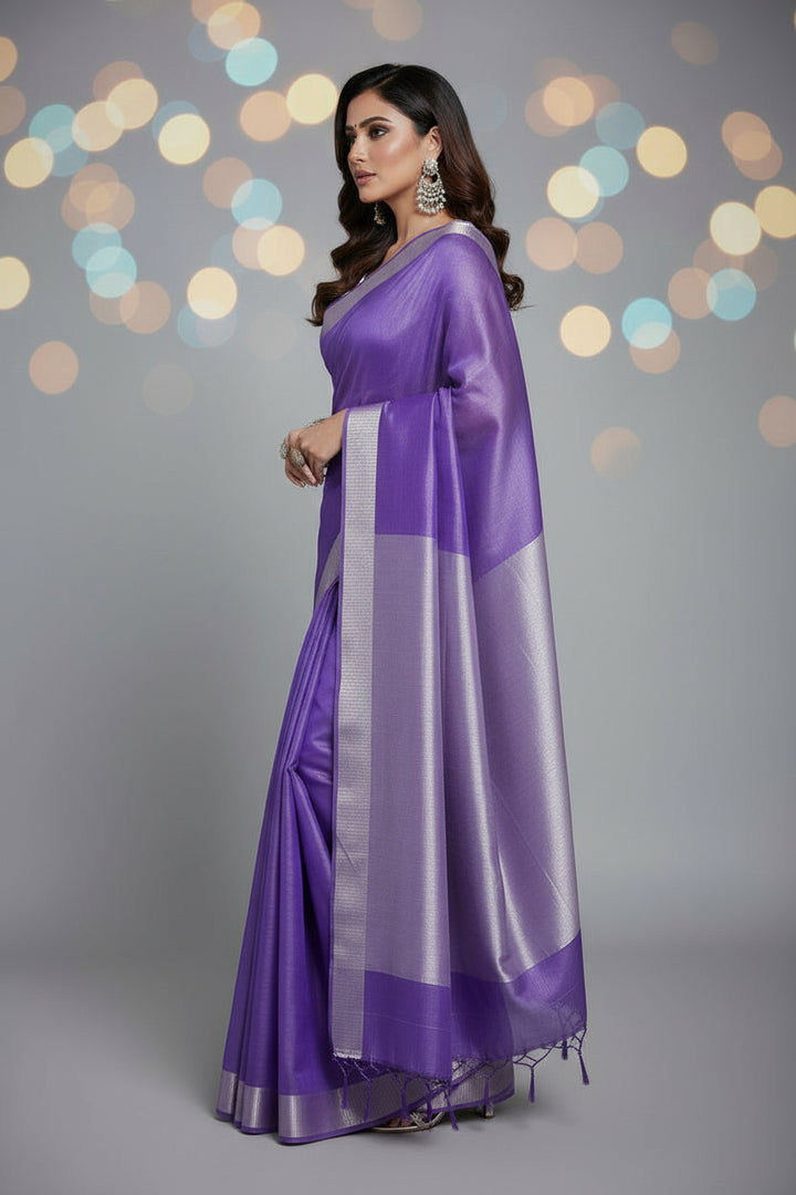 Vibgyor Violette Pure Handwoven Tissue Linen Saree
