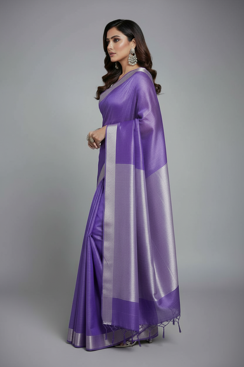 Vibgyor Violette Pure Handwoven Tissue Linen Saree