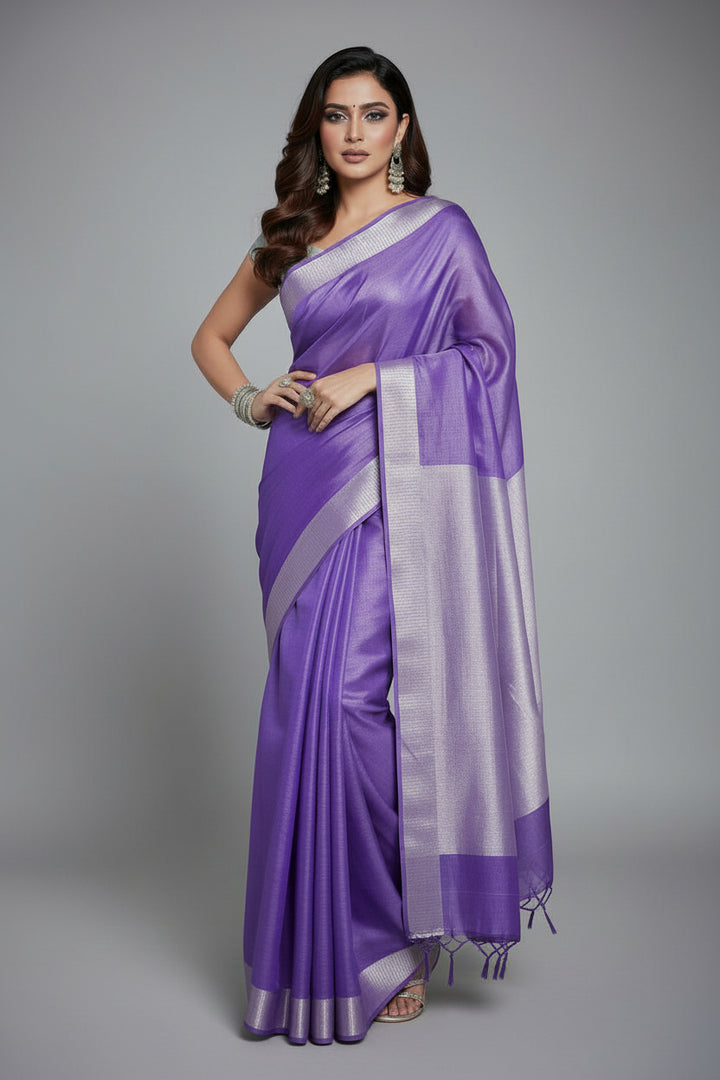 Vibgyor Violette Pure Handwoven Tissue Linen Saree