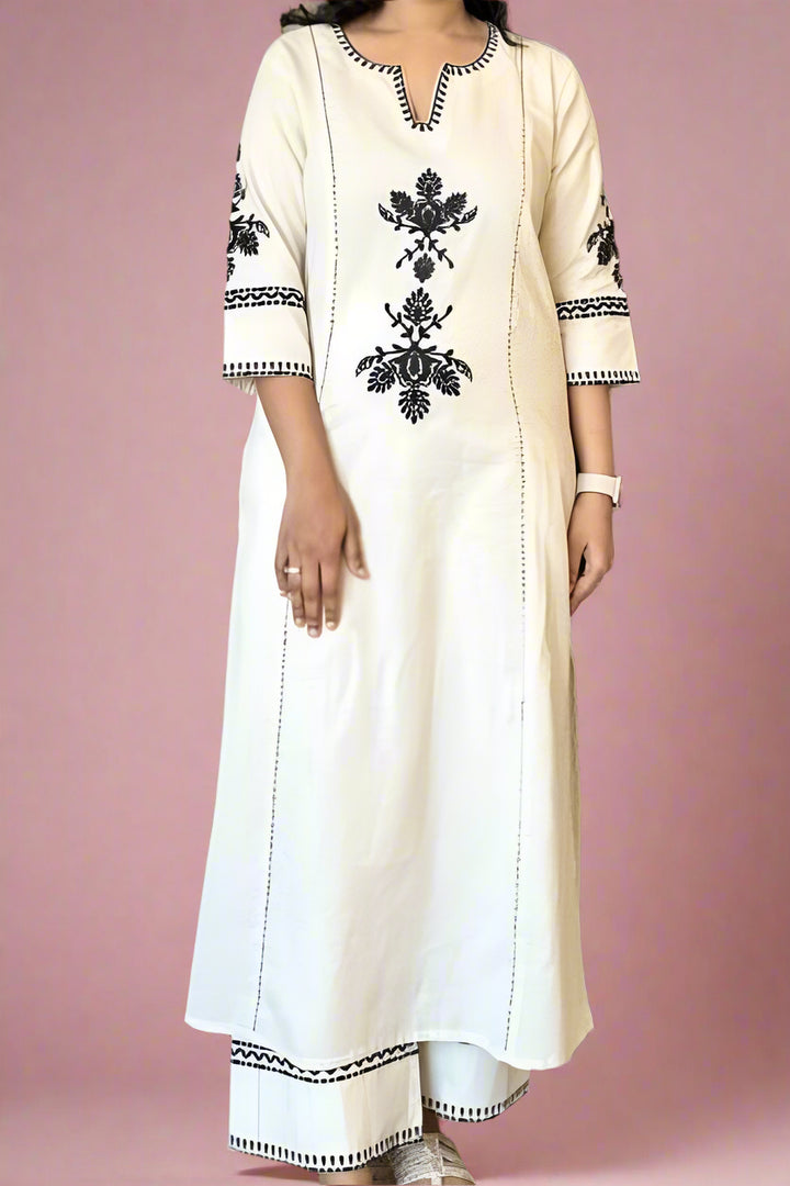 White Basant Cotton Kurti Set