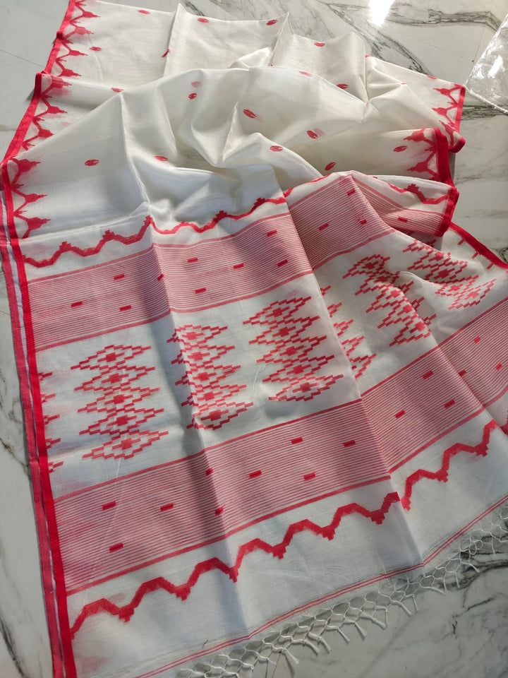 Sanjida - Temple Border Muslin Resham Saree