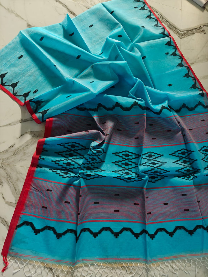 Sanjida - Temple Border Muslin Resham Saree