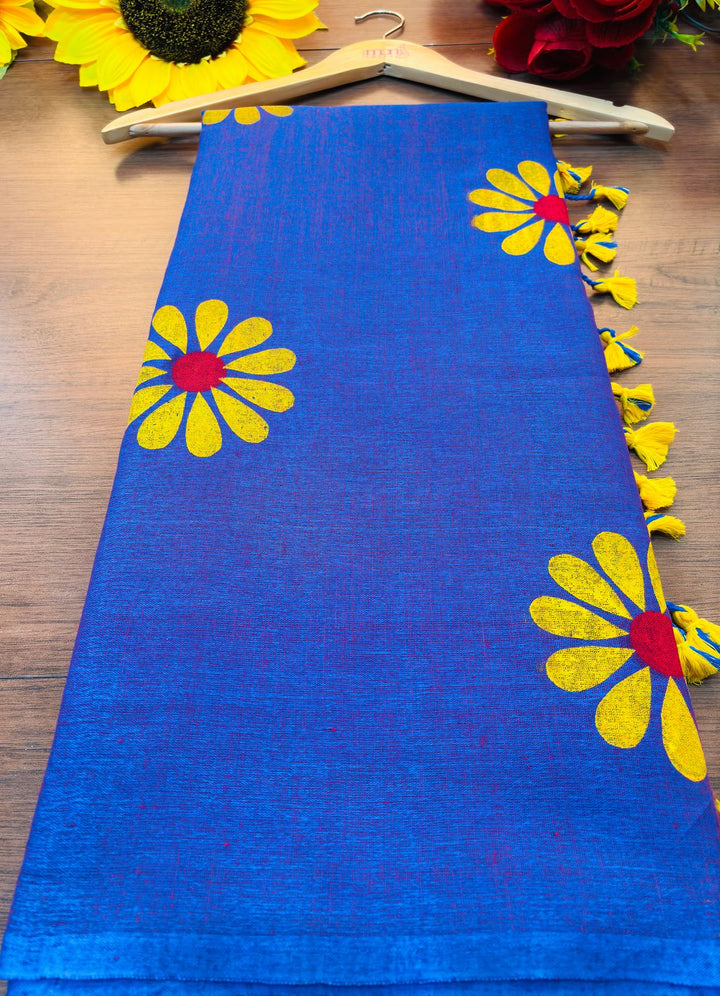 Cheerful Sunflower - Pure Khadi Cotton Saree