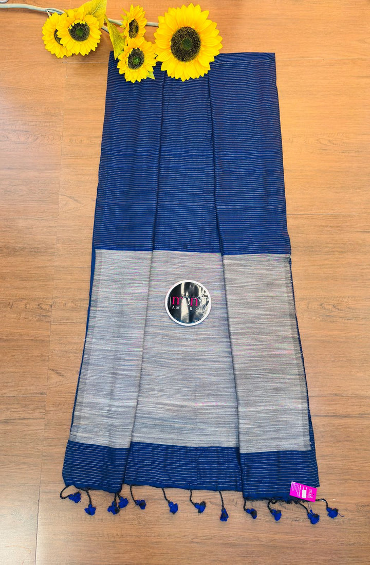 Wisley Crafted -Blue Bengal Stripe Khadi Saree