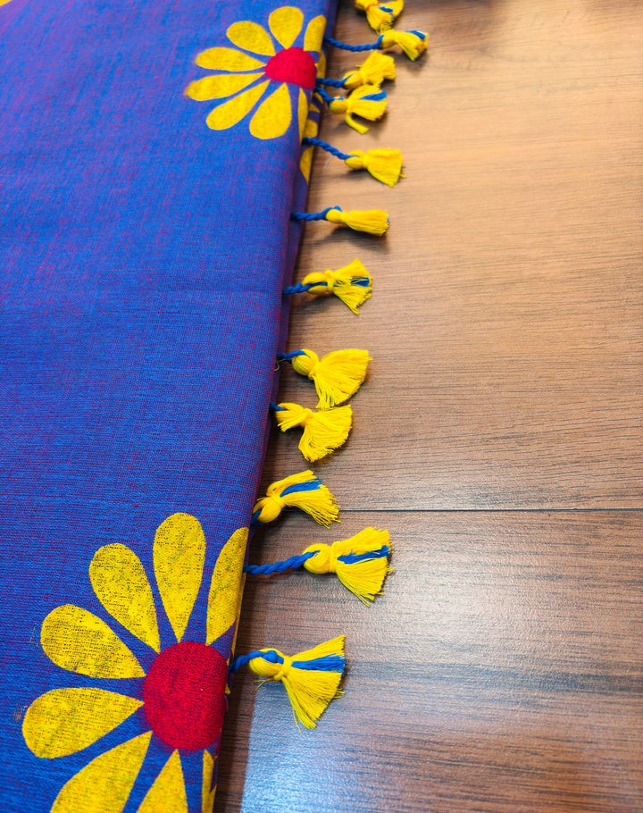 Cheerful Sunflower - Pure Khadi Cotton Saree