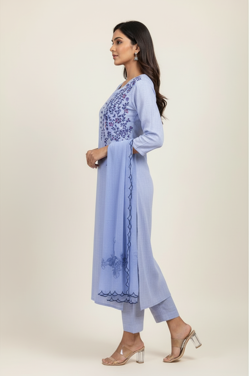 Bhaasha- Khadi Cotton Kurti Set with Organza Dupatta