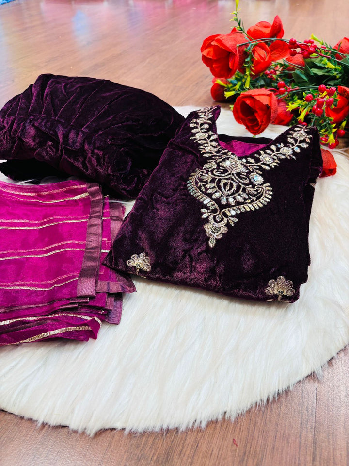 Santa Nights Designer Velvet Sharara Set