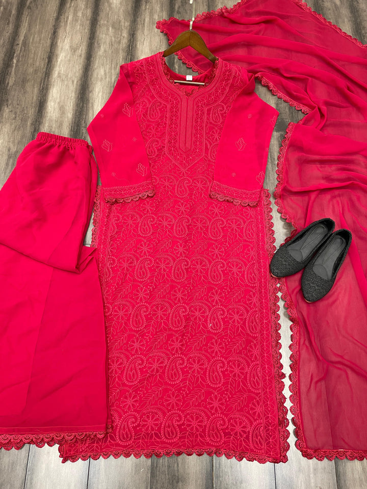 Breeze Bloom Georgette Red Kurti Set
