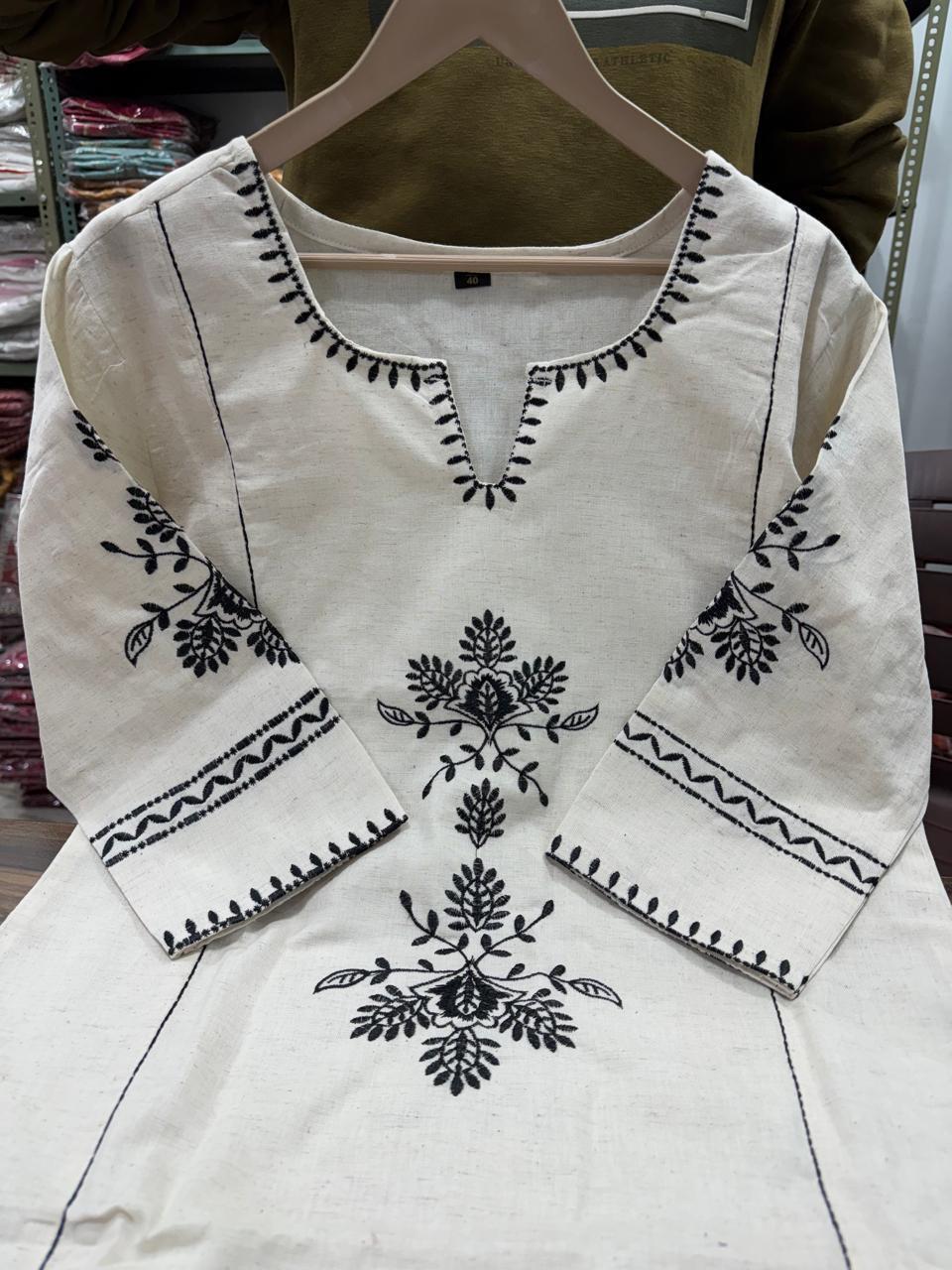 White Basant Cotton Kurti Set