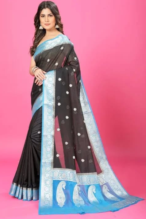 Black Meets Blue Banarasi Saree