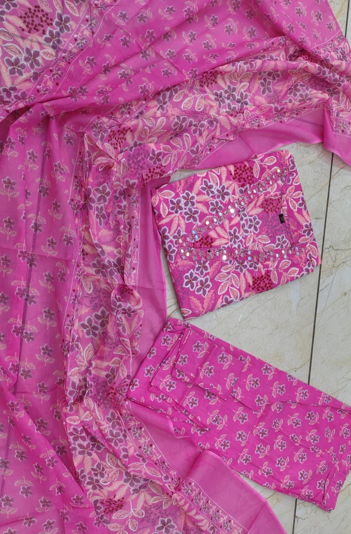 Pink Memories Cotton Kurti Set