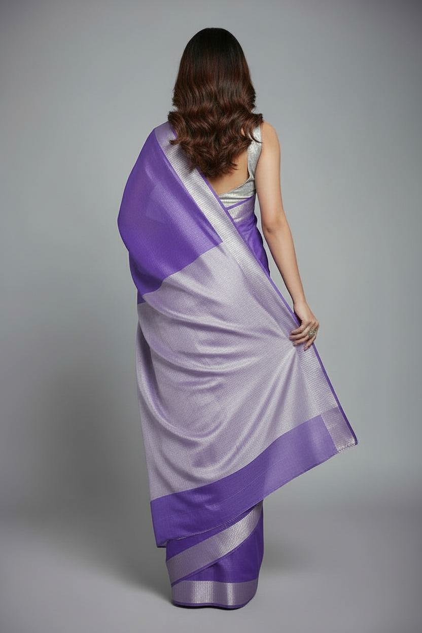 Vibgyor Violette Pure Handwoven Tissue Linen Saree