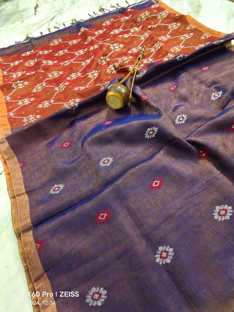Moner Majhe Tissue Linen Saree