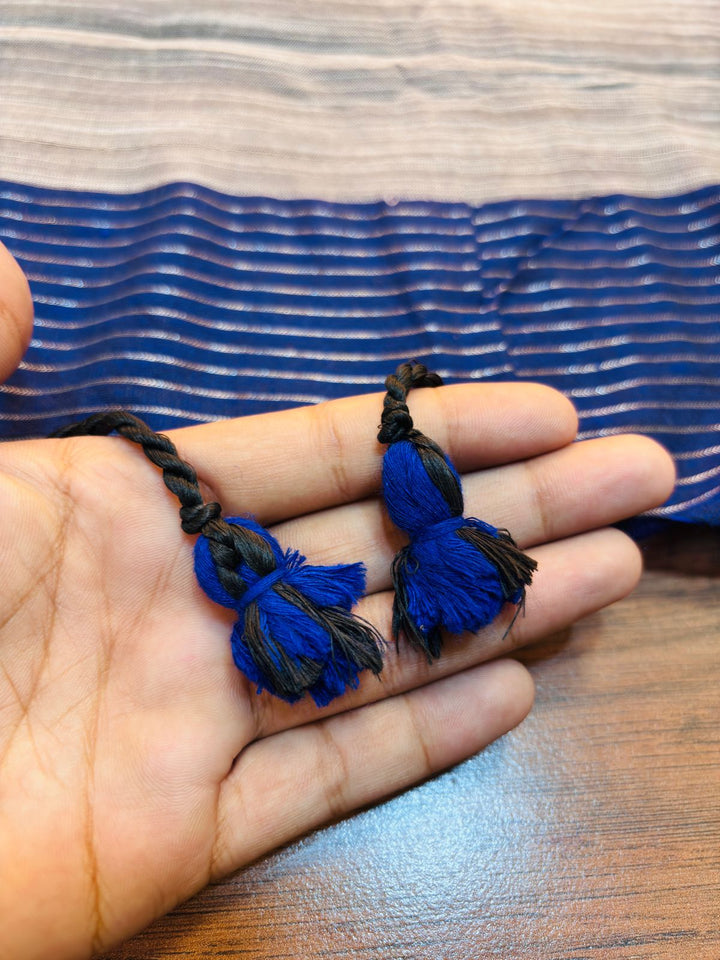 Wisley Crafted -Blue Bengal Stripe Khadi Saree