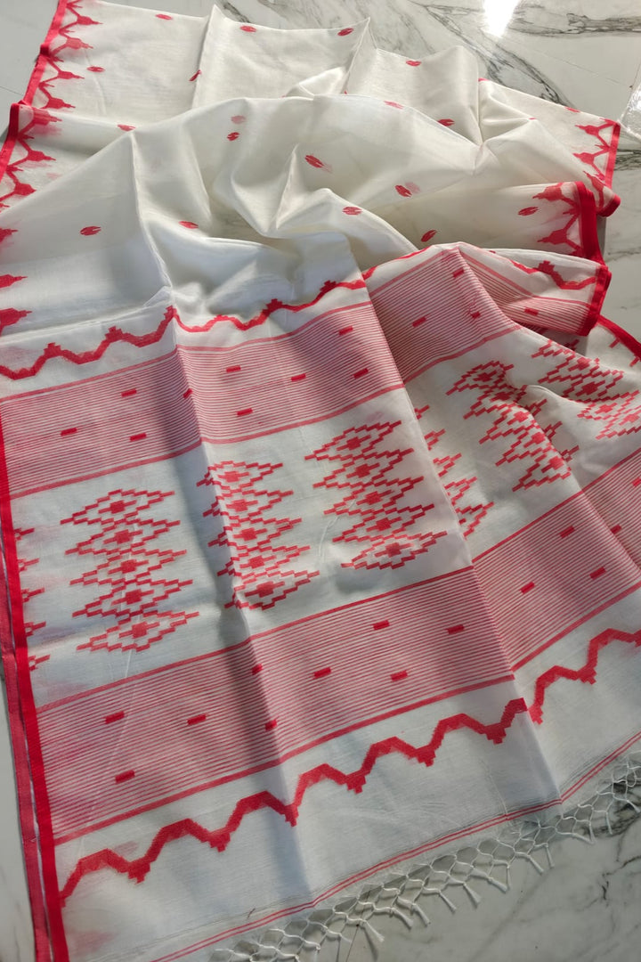 Sanjida - Temple Border Muslin Resham Saree
