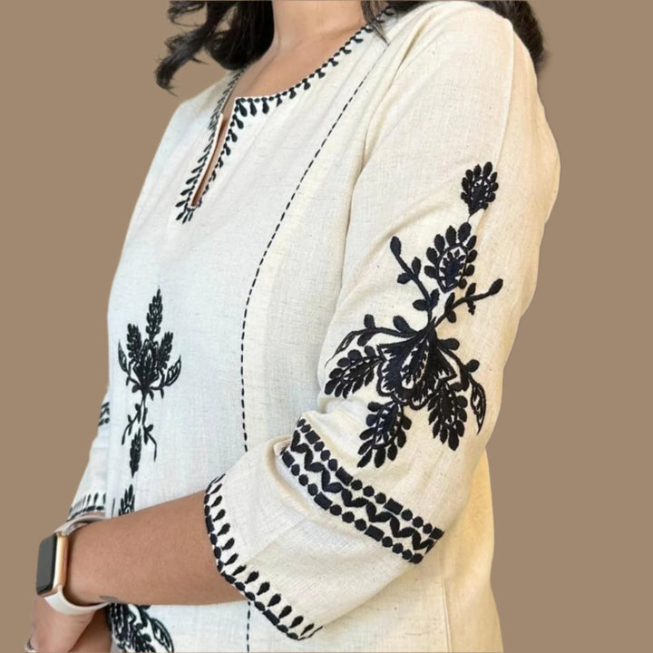 White Basant Cotton Kurti Set