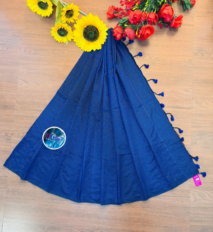 Wisley Crafted -Blue Bengal Stripe Khadi Saree