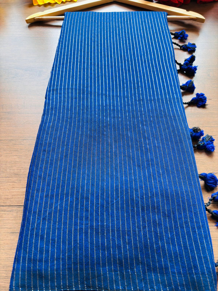 Wisley Crafted -Blue Bengal Stripe Khadi Saree