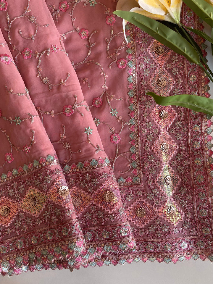 Every Canvas Is A Journey Designer Pink Georgette Saree