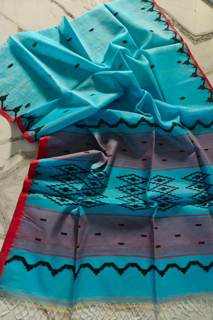 Sanjida - Temple Border Muslin Resham Saree