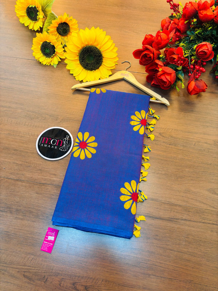 Cheerful Sunflower - Pure Khadi Cotton Saree