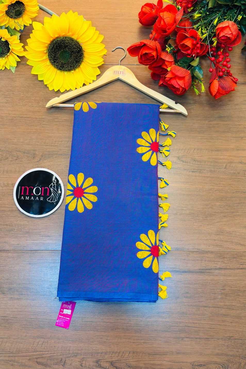 Cheerful Sunflower - Pure Khadi Cotton Saree