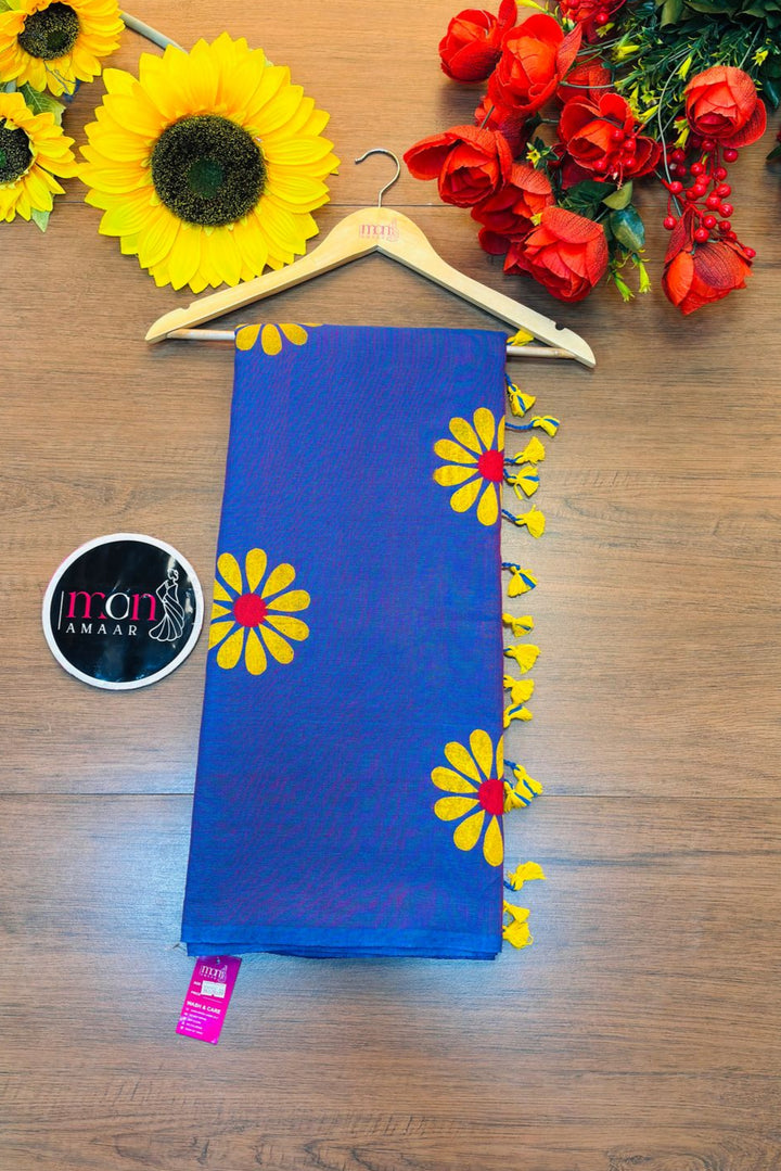 Cheerful Sunflower - Pure Khadi Cotton Saree