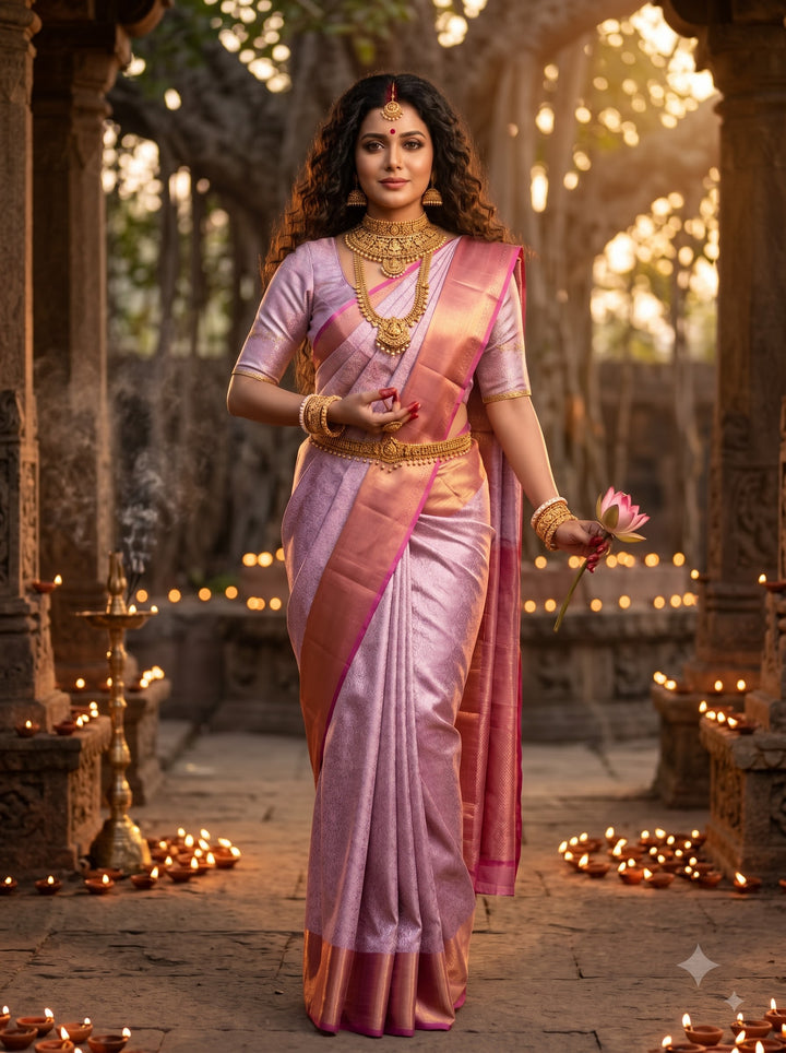 Classic Pink & Gold Weave  Banarasi Tissue Silk Saree