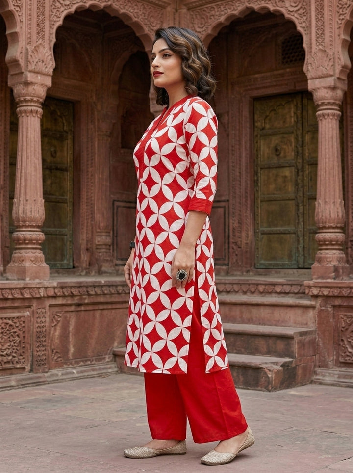 Women In Love- Cotton Coord Set(Red)