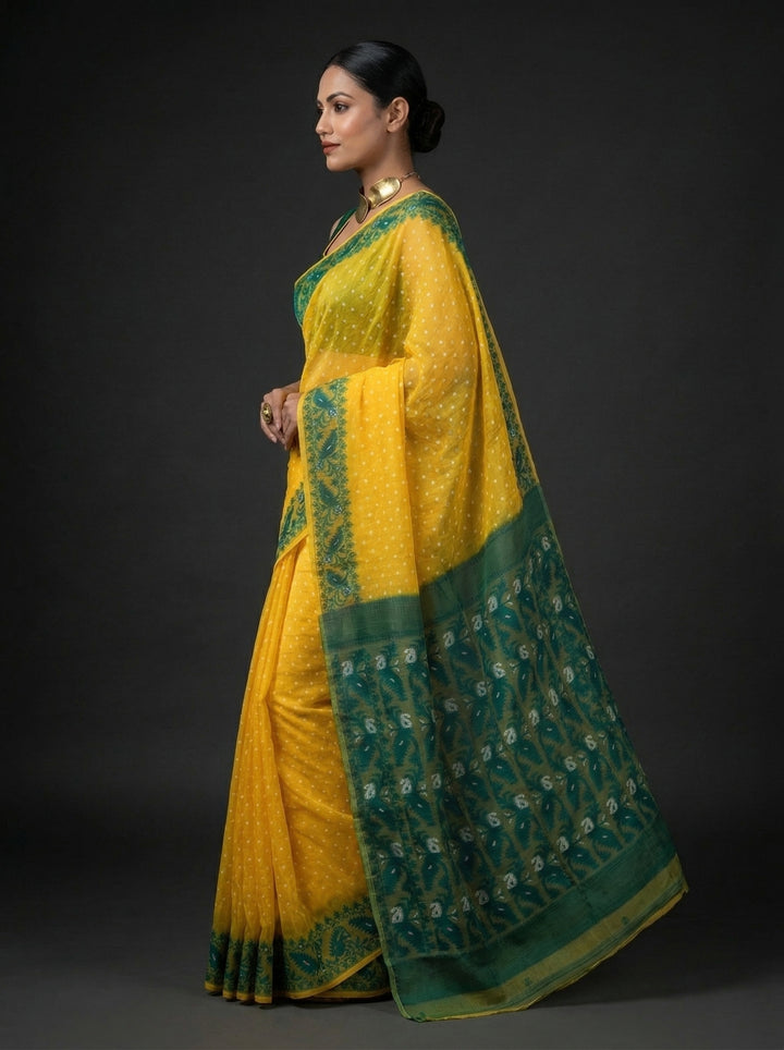 My Favorite Yellow Cotton Jamdani Saree