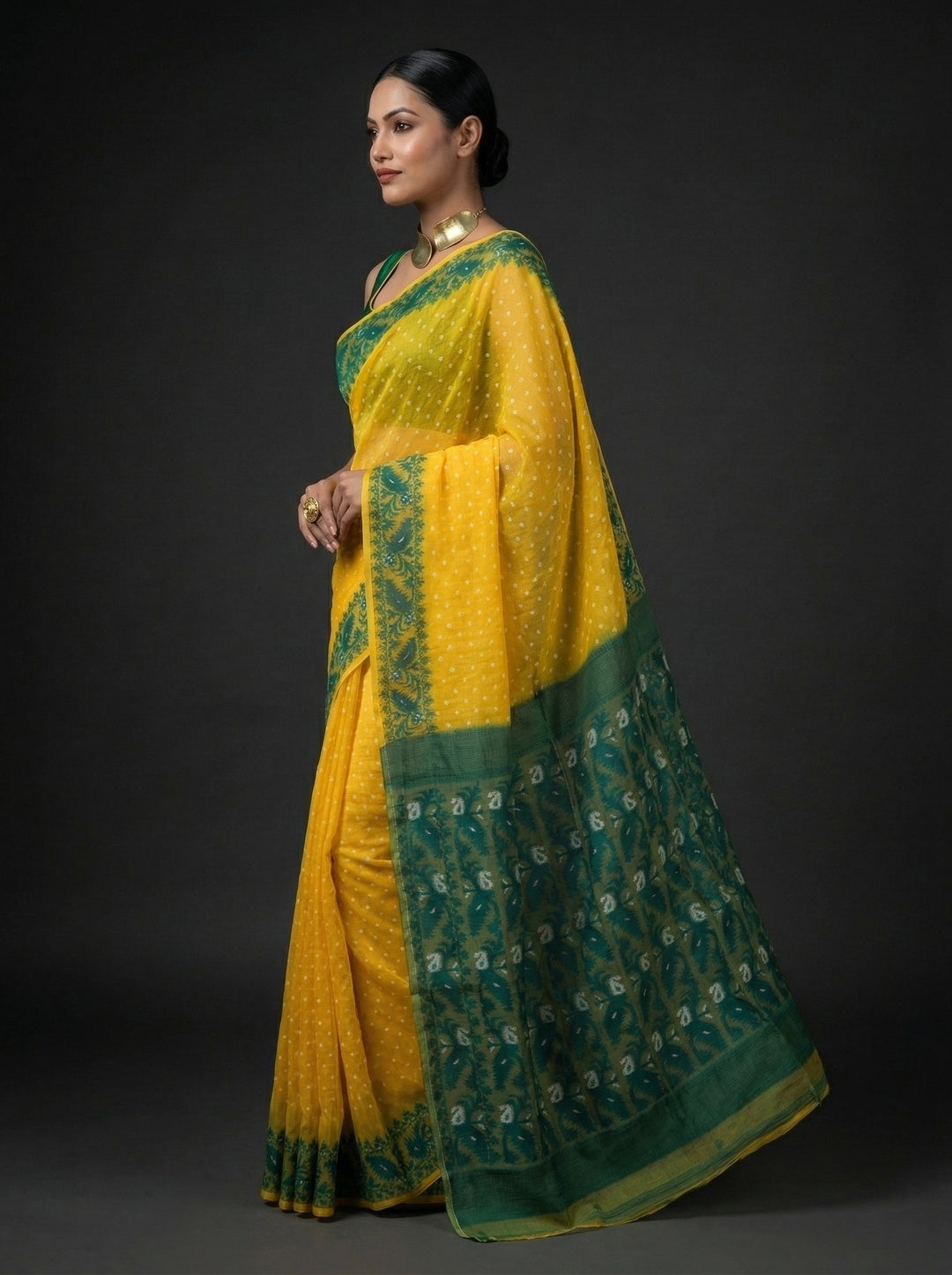 My Favorite Yellow Cotton Jamdani Saree