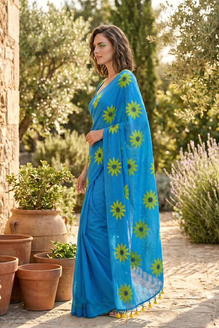 Cheerful Sunflower - Pure Khadi Cotton Sareee