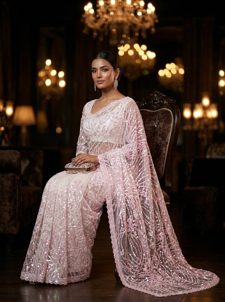Dilruba Crimson Designer Net Saree