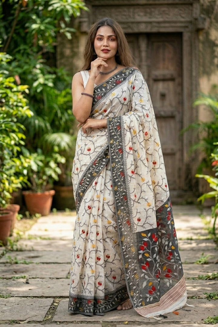 Kolkata Komol Cotton Silk Saree ( Black)