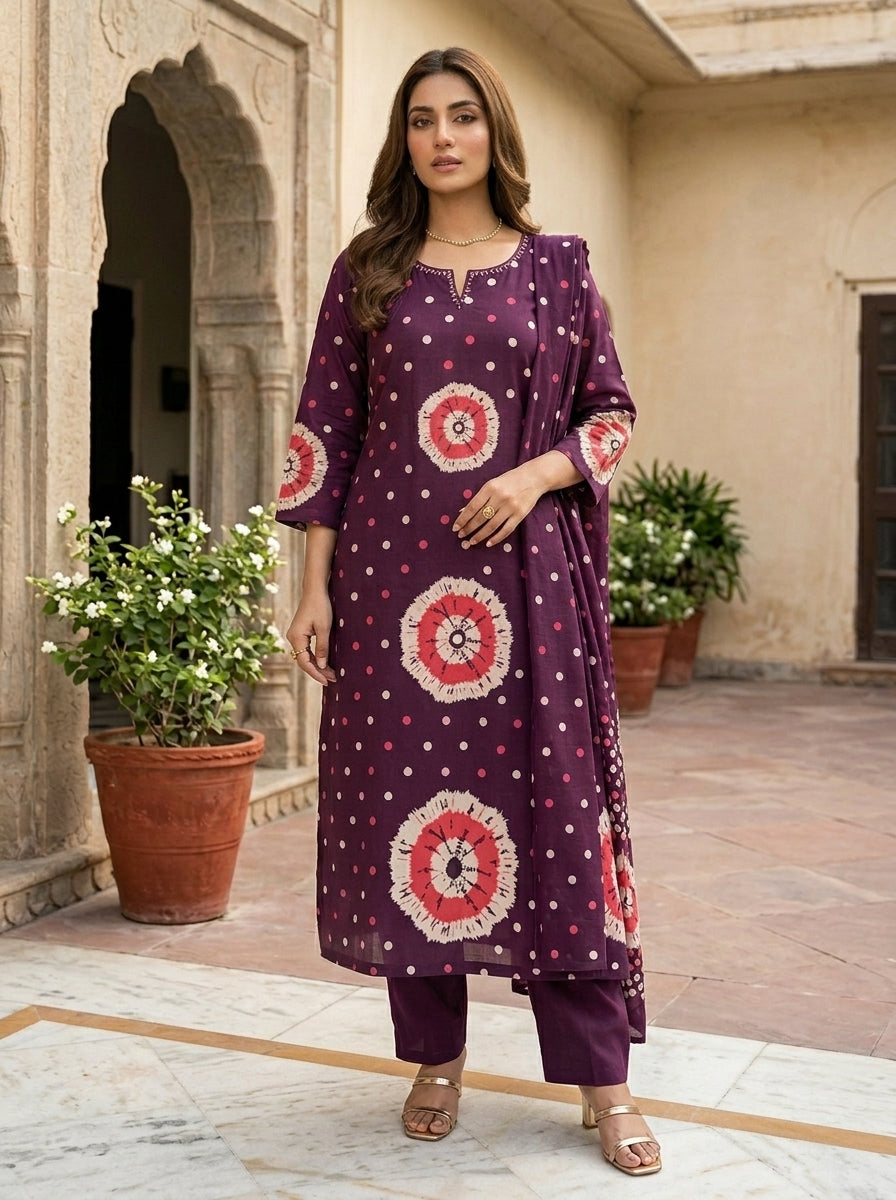 Fuschia Shine Cotton Kurti Set