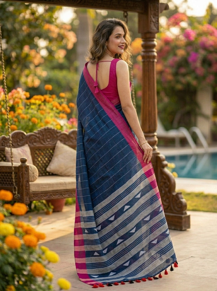 The Royal Drape Cotton Saree (Blue)